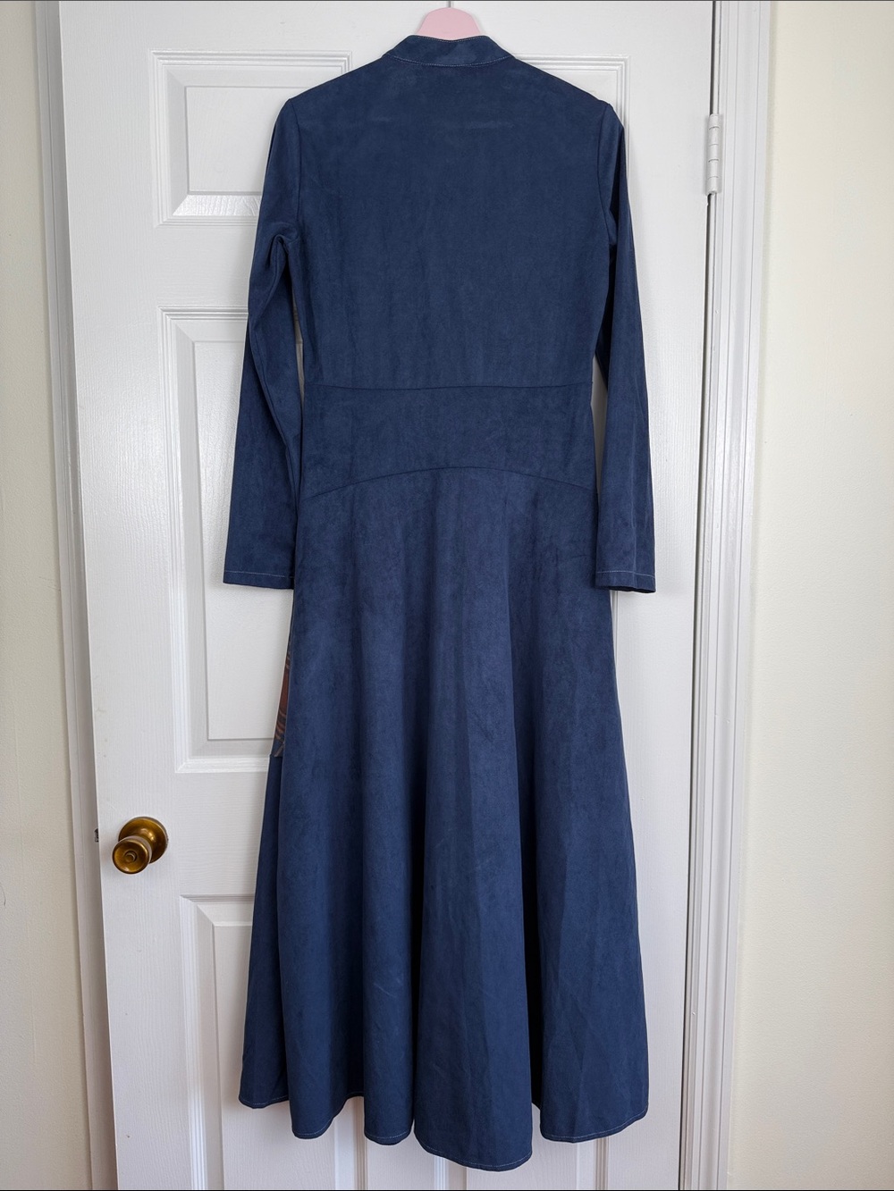 Dark Blue Patchwork Maxi Dress with Buttons and Pockets Medium - Picture 4 of 5